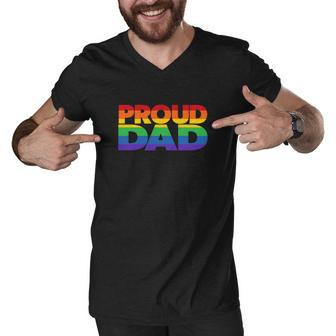 Funny Proud Dad Lgbt Gift Gay Pride Month Rainbow Flag Men V-Neck Tshirt - Monsterry