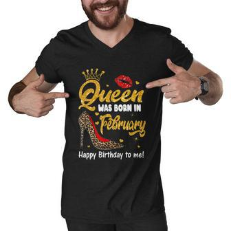 Funny Queen Was Born In February Happy Birthday To Me Leopard Shoe Gift Men V-Neck Tshirt - Monsterry AU