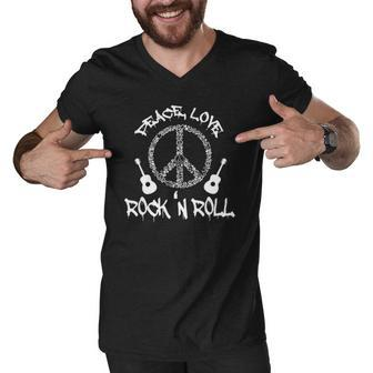 Funny Rock&8217N Roll Gift Peace Love And Rock And Roll Men V-Neck Tshirt | Mazezy
