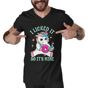 Funny Saying I Licked It So Its Mine Unicorn Cute Gift Men V-Neck Tshirt - Monsterry UK