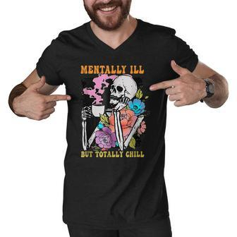Funny Skeleton Groovy Mentally But Totally Chill Halloween Men V-Neck Tshirt - Thegiftio UK