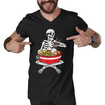 Funny Skeleton Ramen Halloween Anime Lover Kawaii Neko Men V-Neck Tshirt - Thegiftio UK