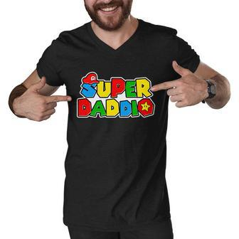 Funny Super Daddio Fathers Day Gamer Tshirt Men V-Neck Tshirt - Monsterry UK