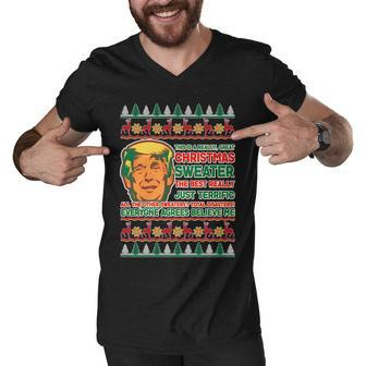 Funny Trump Ugly Christmas Sweater Men V-Neck Tshirt - Monsterry CA