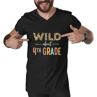 Funny Wild About 4Th Grade Leopard Girls Teacher Men V-Neck Tshirt - Monsterry