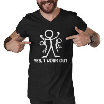Funny Yes I Work Out Parents And Kids Tshirt Men V-Neck Tshirt - Monsterry