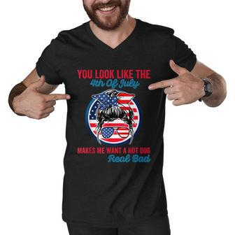 Funny You Look Like The 4Th Of July Makes Me Want A Hot Dog V2 Men V-Neck Tshirt - Monsterry CA