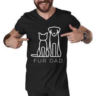 Fur Dad Pet Lover Cat Dog Daddy Husband Funny Fathers Day Men V-Neck Tshirt - Thegiftio UK