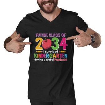 Future Class 2034 Survived Kindergarten Funny School Teacher Student Graphic Men V-Neck Tshirt - Monsterry