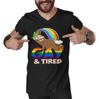 Gay And Tired Sloth Funny Men V-Neck Tshirt - Thegiftio UK