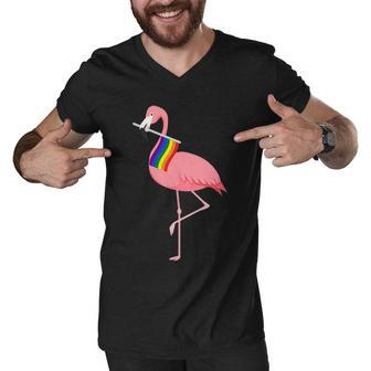 Gay Flamingo Tshirt Men V-Neck Tshirt - Monsterry