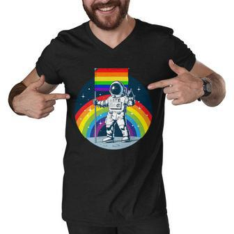 Gay Pride Astronaut Lgbt Moon Landing Men V-Neck Tshirt - Monsterry