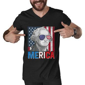 George Washington 4Th Of July Merica Men Women American Flag Men V-Neck Tshirt - Monsterry DE