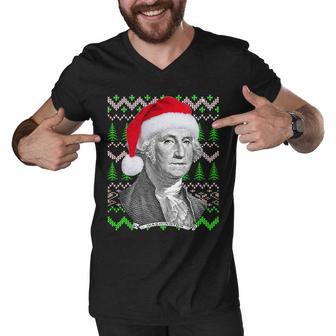 George Washington Ugly Christmas Sweater Tshirt Men V-Neck Tshirt - Monsterry DE