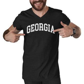 Georgia Us College Font Proud American Usa States Men V-Neck Tshirt - Thegiftio UK