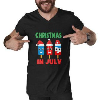 Gift For Christmas In July Ice Pops In Santa Hat Men V-Neck Tshirt - Monsterry