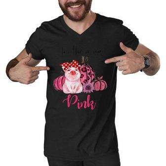 Gift Pig In October We Wear Pink Breast Cancer Pumpkin V2 Men V-Neck Tshirt - Thegiftio UK