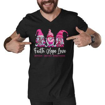 Gnomes Pink Warrior Faith Hope Love Breast Cancer Awareness V3 Men V-Neck Tshirt - Thegiftio UK
