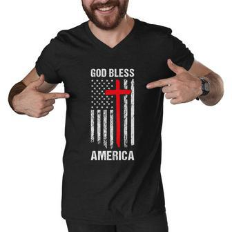God Bless America Fourth Of July Christian Patriot Usa Flag Funny Gift Men V-Neck Tshirt - Monsterry CA