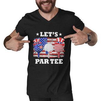 Golf Lets Par Tee American Flag Independence Golf 4Th July Men V-Neck Tshirt - Monsterry DE