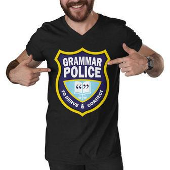 Grammar Police Badge Tshirt Men V-Neck Tshirt - Monsterry UK