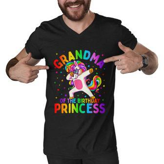 Grandma Of The Birthday Princess Girl Dabbing Unicorn Gift Men V-Neck Tshirt - Monsterry CA