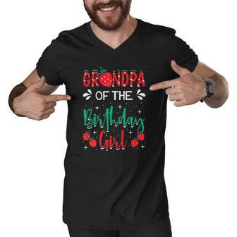Grandpa Of The Birthday Girl Strawberry Themed B-Day Party Men V-Neck Tshirt - Thegiftio UK