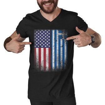 Greek American Flag Greece Usa America Gift Men V-Neck Tshirt - Thegiftio UK