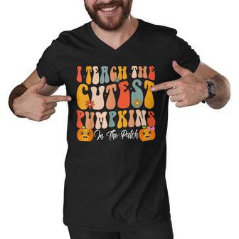 Groovy I Teach The Cutest Pumpkins In The Patch Fall Season Men V-Neck Tshirt - Thegiftio UK