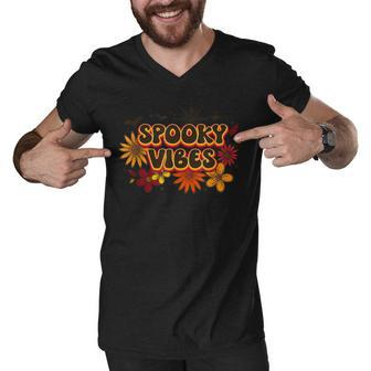 Groovy Spooky Vibes Vintage Floral Ghost Hippie Halloween V3 Men V-Neck Tshirt - Thegiftio UK