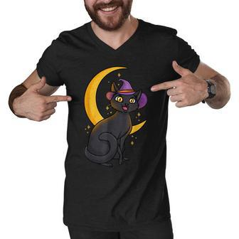Halloween Black Cat Spooky Men V-Neck Tshirt - Seseable