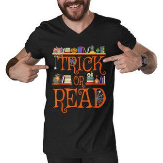 Halloween Book Lovers Librarian Trick Or Read Library Event Men V-Neck Tshirt - Thegiftio UK