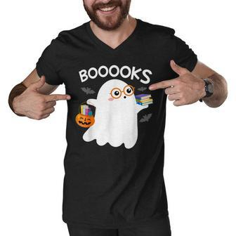 Halloween Booooks Cute Ghost Reading Library Books Halloween V2 Men V-Neck Tshirt - Thegiftio UK