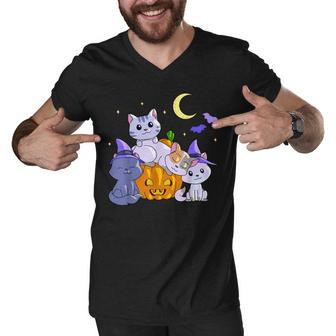 Halloween Cats Anime Cat Kawaii Neko Pumpkin Cat Lover Witch V3 Men V-Neck Tshirt - Thegiftio UK