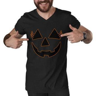 Halloween Jack-O-Lantern With Lashes Tshirt Men V-Neck Tshirt - Monsterry