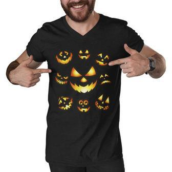 Halloween Jack Olantern Pumpkin Faces Men V-Neck Tshirt - Monsterry AU