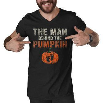 Halloween Mens The Man Behind The Pumpkin Dad Halloween Men V-Neck Tshirt - Thegiftio UK
