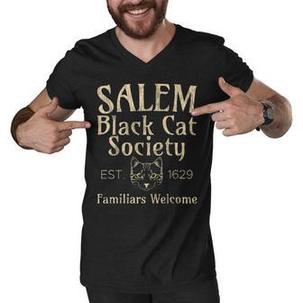 Halloween Salem Black Cat Society Familiars Welcome Men V-Neck Tshirt - Seseable