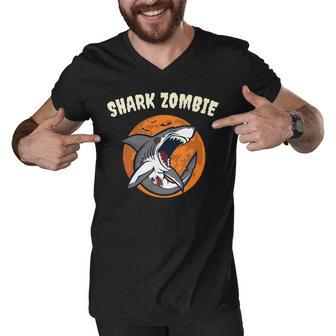 Halloween Shark Zombie Design Men V-Neck Tshirt - Thegiftio UK