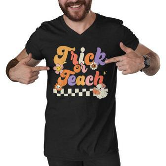 Halloween Trick Or Teach Retro Groovy Teacher Hippie Ghost Men V-Neck Tshirt - Thegiftio UK