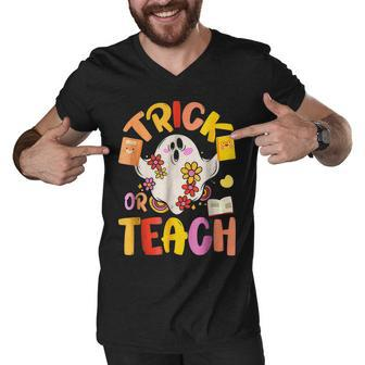 Halloween Trick Or Teach Retro Groovy Teacher Hippie Ghost V2 Men V-Neck Tshirt - Thegiftio UK