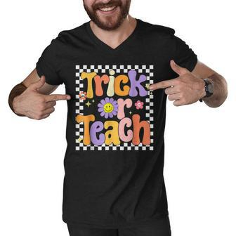 Halloween Trick Or Teach Retro Groovy Teacher Hippie Ghost V3 Men V-Neck Tshirt - Thegiftio UK