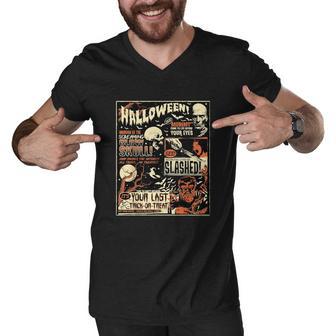 Halloween Vintage Poster Horror Movies Comic Men V-Neck Tshirt - Monsterry