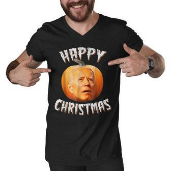 Happy Christmas Anti-Joe Biden Funny Halloween Pumpkin Retro Men V-Neck Tshirt - Thegiftio UK
