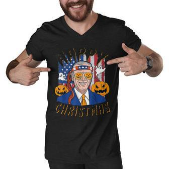 Happy Christmas Halloween Jokes Pumpkin Boo Funny Joe Biden Men V-Neck Tshirt - Thegiftio UK