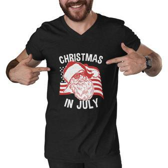 Happy Christmas In July Retro Hipster Santa 4Th Of July Men V-Neck Tshirt - Monsterry CA