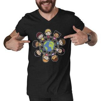 Happy Earth Day Children Around The World Men V-Neck Tshirt - Monsterry