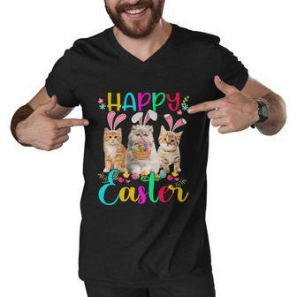 Happy Easter Three Cat Wearing Bunny Funny Gift Ear Bunny Cat Lover Gift Men V-Neck Tshirt - Monsterry DE
