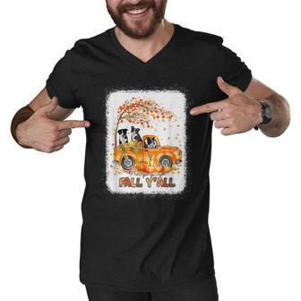 Happy Fall Yall Border Collie Riding Truck Pumpkin Autumn Men V-Neck Tshirt - Thegiftio UK