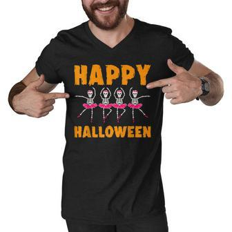 Happy Halloween Lazy Costume Dancing Skeleton Ballerina Men V-Neck Tshirt - Seseable